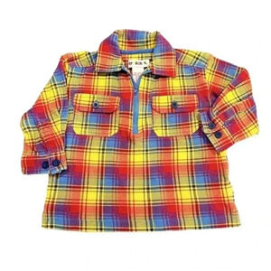 Vintage Kids Gymboree Primary Plaid Flannel Quarter Zip Pullover Size 18-24M
